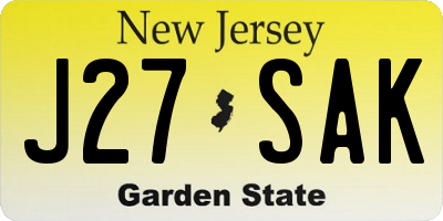 NJ license plate J27SAK