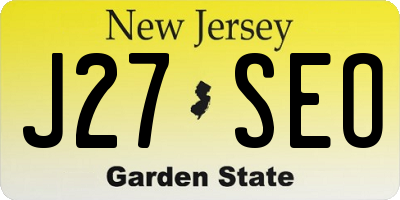 NJ license plate J27SEO