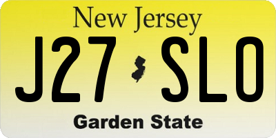 NJ license plate J27SLO