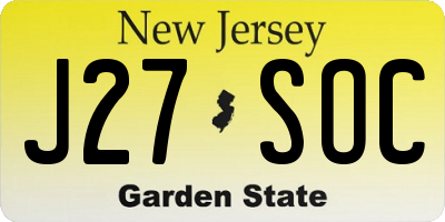 NJ license plate J27SOC