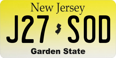 NJ license plate J27SOD