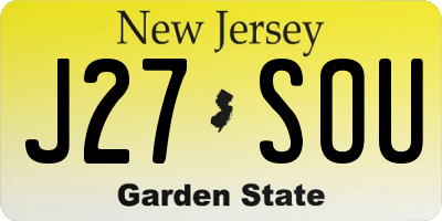 NJ license plate J27SOU