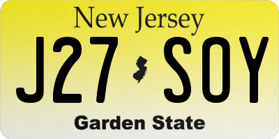 NJ license plate J27SOY