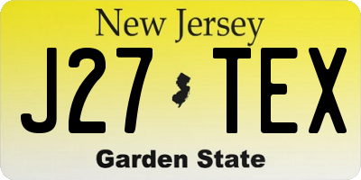 NJ license plate J27TEX