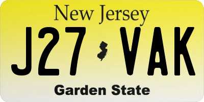 NJ license plate J27VAK