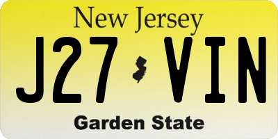 NJ license plate J27VIN