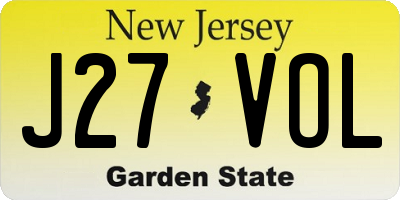 NJ license plate J27VOL
