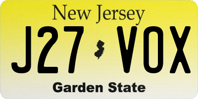 NJ license plate J27VOX