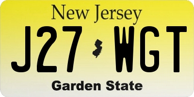 NJ license plate J27WGT