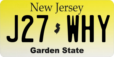 NJ license plate J27WHY