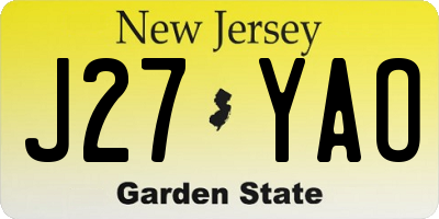 NJ license plate J27YAO