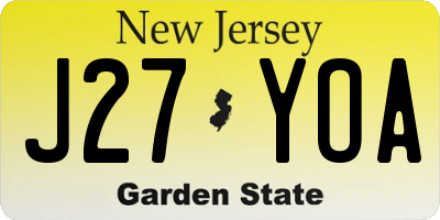 NJ license plate J27YOA