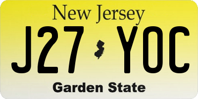 NJ license plate J27YOC