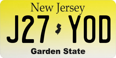 NJ license plate J27YOD