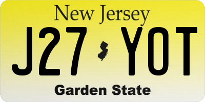 NJ license plate J27YOT
