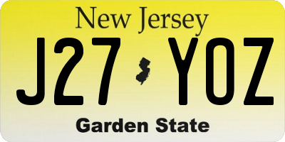 NJ license plate J27YOZ