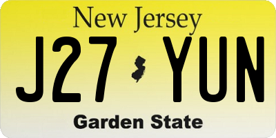 NJ license plate J27YUN