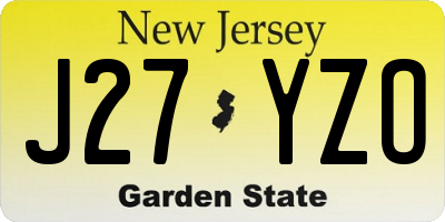 NJ license plate J27YZO