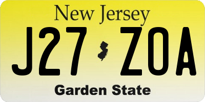 NJ license plate J27ZOA