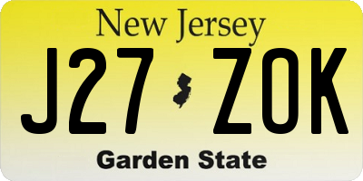 NJ license plate J27ZOK