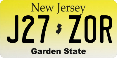 NJ license plate J27ZOR