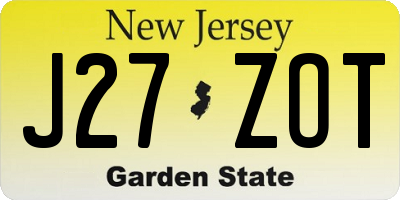 NJ license plate J27ZOT