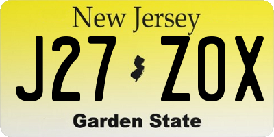 NJ license plate J27ZOX