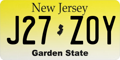 NJ license plate J27ZOY