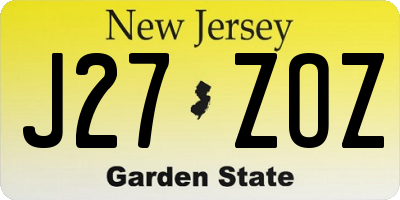 NJ license plate J27ZOZ