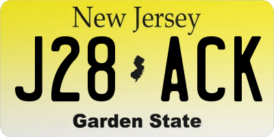 NJ license plate J28ACK