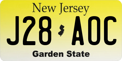 NJ license plate J28AOC
