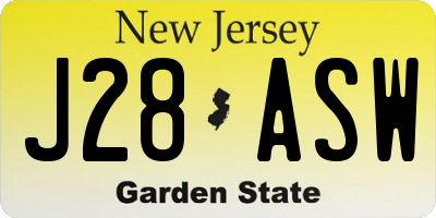 NJ license plate J28ASW