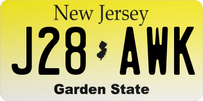 NJ license plate J28AWK