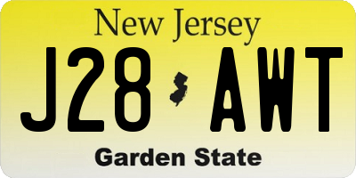 NJ license plate J28AWT