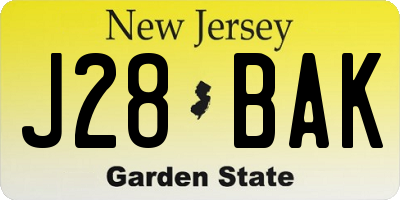 NJ license plate J28BAK