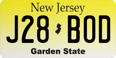 NJ license plate J28BOD