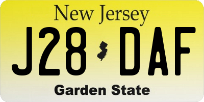 NJ license plate J28DAF