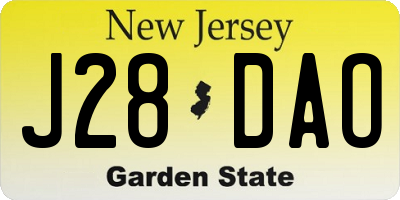NJ license plate J28DAO