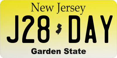 NJ license plate J28DAY