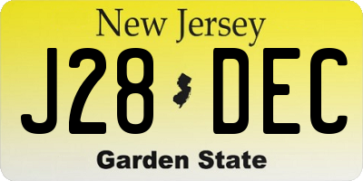 NJ license plate J28DEC
