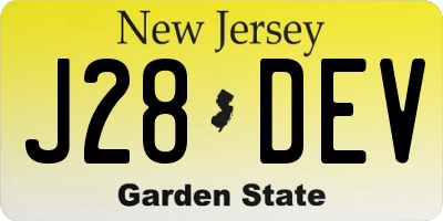 NJ license plate J28DEV