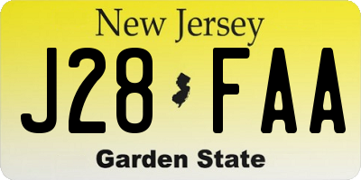 NJ license plate J28FAA
