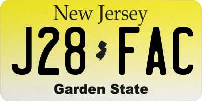 NJ license plate J28FAC