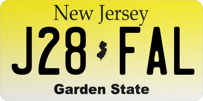 NJ license plate J28FAL