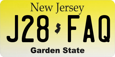 NJ license plate J28FAQ