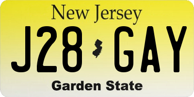 NJ license plate J28GAY