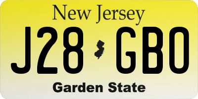 NJ license plate J28GBO