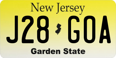 NJ license plate J28GOA