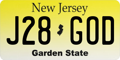 NJ license plate J28GOD
