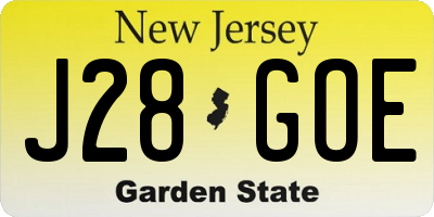 NJ license plate J28GOE